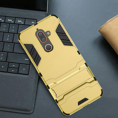 Silikon Hülle Handyhülle und Kunststoff Schutzhülle Tasche mit Ständer für Nokia 7 Plus Gold