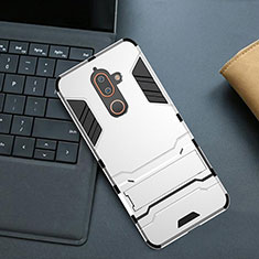 Silikon Hülle Handyhülle und Kunststoff Schutzhülle Tasche mit Ständer für Nokia 7 Plus Weiß