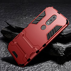 Silikon Hülle Handyhülle und Kunststoff Schutzhülle Tasche mit Ständer für Nokia X6 Rot