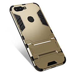 Silikon Hülle Handyhülle und Kunststoff Schutzhülle Tasche mit Ständer für OnePlus 5T A5010 Gold