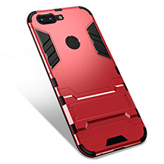 Silikon Hülle Handyhülle und Kunststoff Schutzhülle Tasche mit Ständer für OnePlus 5T A5010 Rot