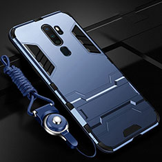 Silikon Hülle Handyhülle und Kunststoff Schutzhülle Tasche mit Ständer für Oppo A11X Blau
