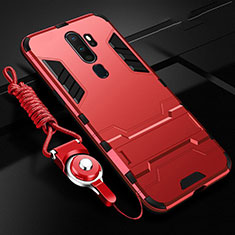 Silikon Hülle Handyhülle und Kunststoff Schutzhülle Tasche mit Ständer für Oppo A11X Rot