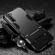 Silikon Hülle Handyhülle und Kunststoff Schutzhülle Tasche mit Ständer für Oppo Find X2 Lite Schwarz