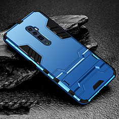 Silikon Hülle Handyhülle und Kunststoff Schutzhülle Tasche mit Ständer für Oppo Reno 10X Zoom Hellblau