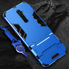 Silikon Hülle Handyhülle und Kunststoff Schutzhülle Tasche mit Ständer für Oppo Reno Ace Blau
