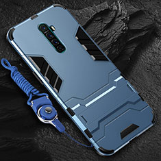 Silikon Hülle Handyhülle und Kunststoff Schutzhülle Tasche mit Ständer für Oppo Reno Ace Hellblau