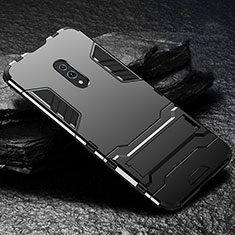 Silikon Hülle Handyhülle und Kunststoff Schutzhülle Tasche mit Ständer für Realme X Schwarz