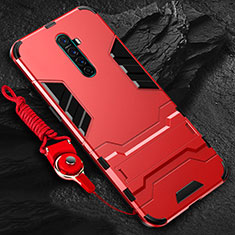 Silikon Hülle Handyhülle und Kunststoff Schutzhülle Tasche mit Ständer für Realme X2 Pro Rot