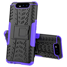 Silikon Hülle Handyhülle und Kunststoff Schutzhülle Tasche mit Ständer für Samsung Galaxy A90 4G Violett