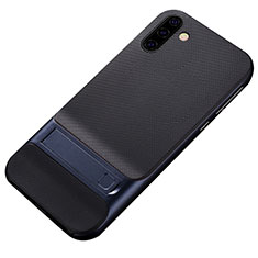 Silikon Hülle Handyhülle und Kunststoff Schutzhülle Tasche mit Ständer für Samsung Galaxy Note 10 5G Blau