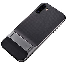 Silikon Hülle Handyhülle und Kunststoff Schutzhülle Tasche mit Ständer für Samsung Galaxy Note 10 5G Grau