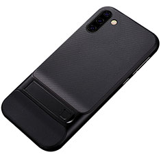 Silikon Hülle Handyhülle und Kunststoff Schutzhülle Tasche mit Ständer für Samsung Galaxy Note 10 5G Schwarz