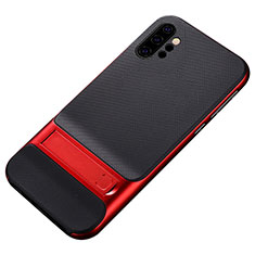Silikon Hülle Handyhülle und Kunststoff Schutzhülle Tasche mit Ständer für Samsung Galaxy Note 10 Plus Rot