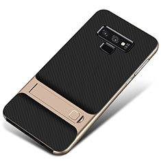 Silikon Hülle Handyhülle und Kunststoff Schutzhülle Tasche mit Ständer für Samsung Galaxy Note 9 Gold