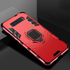 Silikon Hülle Handyhülle und Kunststoff Schutzhülle Tasche mit Ständer für Samsung Galaxy S10 Plus Rot
