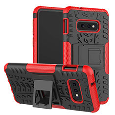 Silikon Hülle Handyhülle und Kunststoff Schutzhülle Tasche mit Ständer für Samsung Galaxy S10e Rot