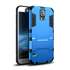 Silikon Hülle Handyhülle und Kunststoff Schutzhülle Tasche mit Ständer für Samsung Galaxy S5 Duos Plus Blau