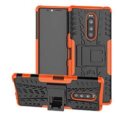 Silikon Hülle Handyhülle und Kunststoff Schutzhülle Tasche mit Ständer für Sony Xperia 1 Orange