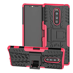 Silikon Hülle Handyhülle und Kunststoff Schutzhülle Tasche mit Ständer für Sony Xperia 1 Pink