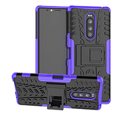 Silikon Hülle Handyhülle und Kunststoff Schutzhülle Tasche mit Ständer für Sony Xperia 1 Violett