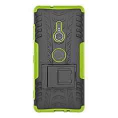 Silikon Hülle Handyhülle und Kunststoff Schutzhülle Tasche mit Ständer für Sony Xperia XZ3 Grün