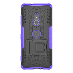 Silikon Hülle Handyhülle und Kunststoff Schutzhülle Tasche mit Ständer für Sony Xperia XZ3 Violett
