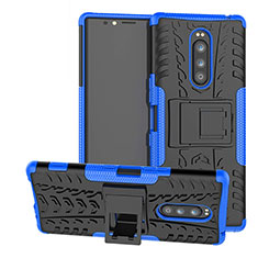 Silikon Hülle Handyhülle und Kunststoff Schutzhülle Tasche mit Ständer für Sony Xperia XZ4 Blau