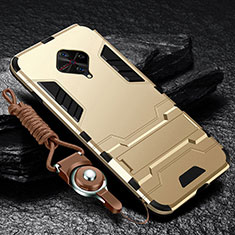 Silikon Hülle Handyhülle und Kunststoff Schutzhülle Tasche mit Ständer für Vivo S1 Pro Gold