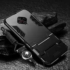 Silikon Hülle Handyhülle und Kunststoff Schutzhülle Tasche mit Ständer für Vivo S1 Pro Schwarz
