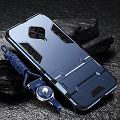 Silikon Hülle Handyhülle und Kunststoff Schutzhülle Tasche mit Ständer für Vivo X50 Lite Blau