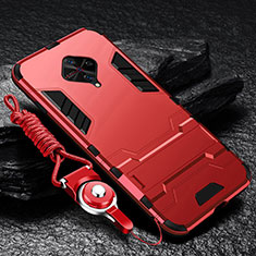 Silikon Hülle Handyhülle und Kunststoff Schutzhülle Tasche mit Ständer für Vivo X50 Lite Rot