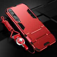 Silikon Hülle Handyhülle und Kunststoff Schutzhülle Tasche mit Ständer für Xiaomi Mi 10 Pro Rot
