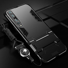 Silikon Hülle Handyhülle und Kunststoff Schutzhülle Tasche mit Ständer für Xiaomi Mi 10 Pro Schwarz