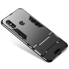 Silikon Hülle Handyhülle und Kunststoff Schutzhülle Tasche mit Ständer für Xiaomi Mi 8 Grau