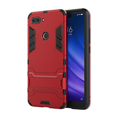 Silikon Hülle Handyhülle und Kunststoff Schutzhülle Tasche mit Ständer für Xiaomi Mi 8 Lite Rot