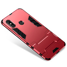 Silikon Hülle Handyhülle und Kunststoff Schutzhülle Tasche mit Ständer für Xiaomi Mi 8 Rot