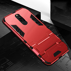 Silikon Hülle Handyhülle und Kunststoff Schutzhülle Tasche mit Ständer für Xiaomi Redmi 8 Rot