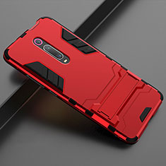 Silikon Hülle Handyhülle und Kunststoff Schutzhülle Tasche mit Ständer für Xiaomi Redmi K20 Rot