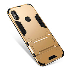 Silikon Hülle Handyhülle und Kunststoff Schutzhülle Tasche mit Ständer für Xiaomi Redmi Note 5 AI Dual Camera Gold