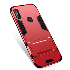 Silikon Hülle Handyhülle und Kunststoff Schutzhülle Tasche mit Ständer für Xiaomi Redmi Note 5 AI Dual Camera Rot