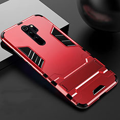 Silikon Hülle Handyhülle und Kunststoff Schutzhülle Tasche mit Ständer für Xiaomi Redmi Note 8 Pro Rot