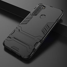 Silikon Hülle Handyhülle und Kunststoff Schutzhülle Tasche mit Ständer für Xiaomi Redmi Note 8 Schwarz