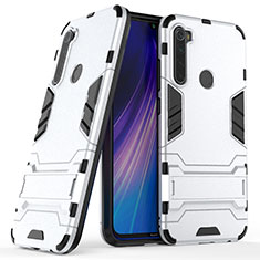 Silikon Hülle Handyhülle und Kunststoff Schutzhülle Tasche mit Ständer für Xiaomi Redmi Note 8T Silber
