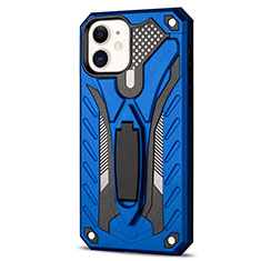 Silikon Hülle Handyhülle und Kunststoff Schutzhülle Tasche mit Ständer R01 für Apple iPhone 12 Blau