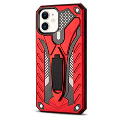 Silikon Hülle Handyhülle und Kunststoff Schutzhülle Tasche mit Ständer R01 für Apple iPhone 12 Rot