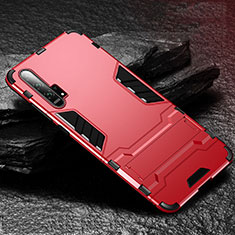 Silikon Hülle Handyhülle und Kunststoff Schutzhülle Tasche mit Ständer R01 für Huawei Honor 20 Pro Rot