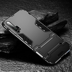 Silikon Hülle Handyhülle und Kunststoff Schutzhülle Tasche mit Ständer R01 für Huawei Honor 20 Pro Schwarz