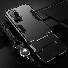 Silikon Hülle Handyhülle und Kunststoff Schutzhülle Tasche mit Ständer R01 für Huawei Honor 30 Lite 5G Schwarz