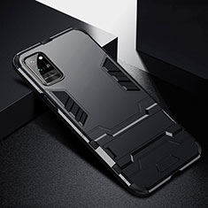 Silikon Hülle Handyhülle und Kunststoff Schutzhülle Tasche mit Ständer R01 für Huawei Honor Play4 Pro 5G Schwarz